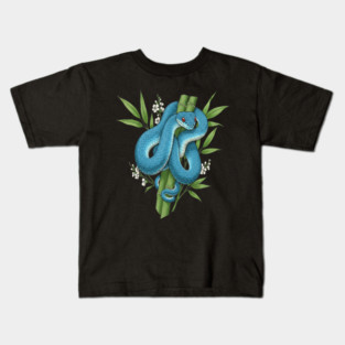Blue Pit Viper Snake On Bamboo Kids T-Shirt