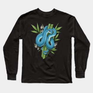 Blue Pit Viper Snake On Bamboo Long Sleeve T-Shirt