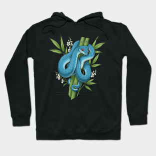 Blue Pit Viper Snake On Bamboo Hoodie