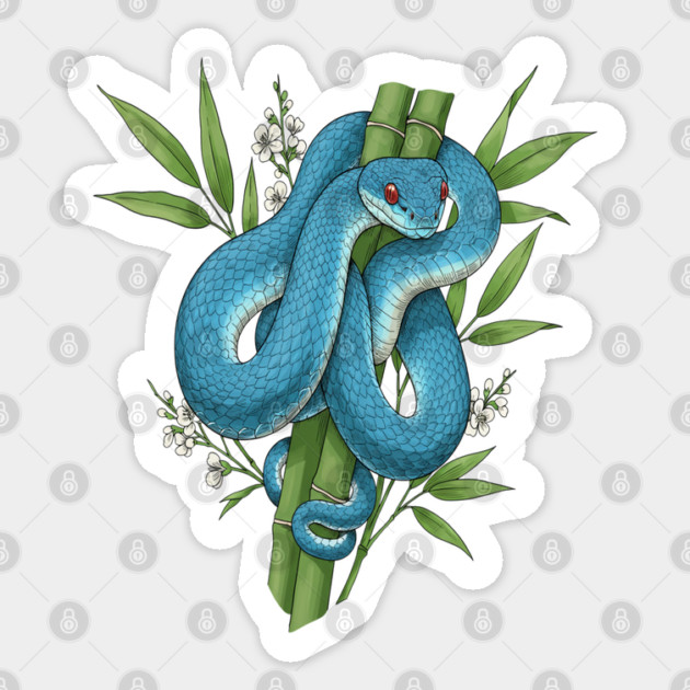 Blue Pit Viper Snake On Bamboo Sticker by BirdsnStuff