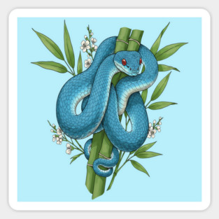 Blue Pit Viper Snake On Bamboo Magnet