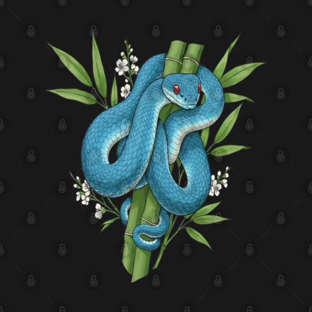 Blue Pit Viper Snake On Bamboo by BirdsnStuff