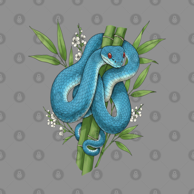 Blue Pit Viper Snake On Bamboo by BirdsnStuff