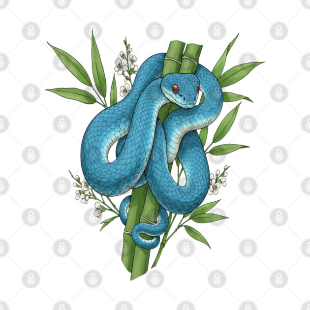 Blue Pit Viper Snake On Bamboo by BirdsnStuff