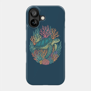 Green Sea Turtle Ocean Coral Illustration Phone Case