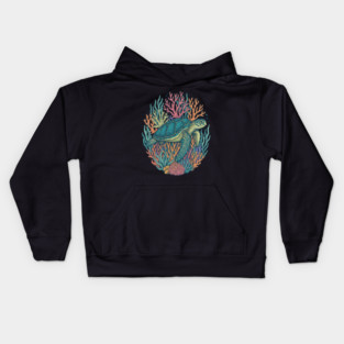 Green Sea Turtle Ocean Coral Illustration Kids Hoodie