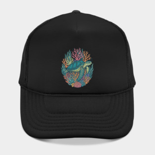 Green Sea Turtle Ocean Coral Illustration Hat