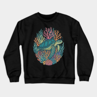 Green Sea Turtle Ocean Coral Illustration Crewneck Sweatshirt