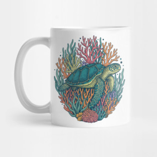 Green Sea Turtle Ocean Coral Illustration Mug