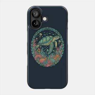 Green Sea Turtle Ocean Reef Illustration Phone Case