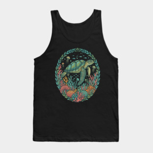 Green Sea Turtle Ocean Reef Illustration Tank Top
