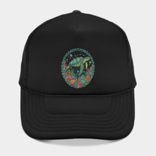 Green Sea Turtle Ocean Reef Illustration Hat
