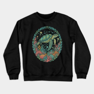 Green Sea Turtle Ocean Reef Illustration Crewneck Sweatshirt