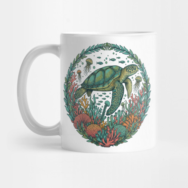 Green Sea Turtle Ocean Reef Illustration by BirdsnStuff