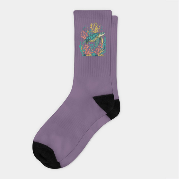 Green Sea Turtle Ocean Coral Reef Socks by BirdsnStuff