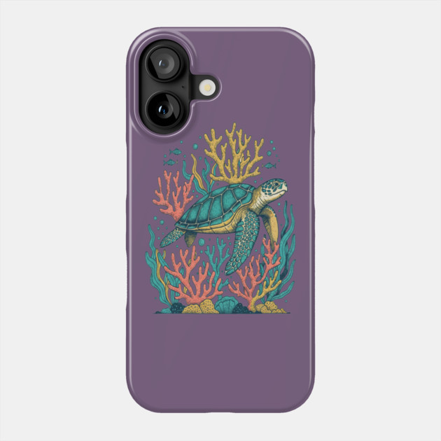 Green Sea Turtle Ocean Coral Reef Phone Case by BirdsnStuff