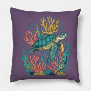 Green Sea Turtle Ocean Coral Reef Pillow