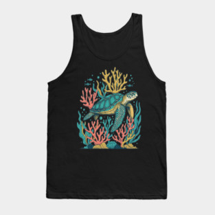 Green Sea Turtle Ocean Coral Reef Tank Top