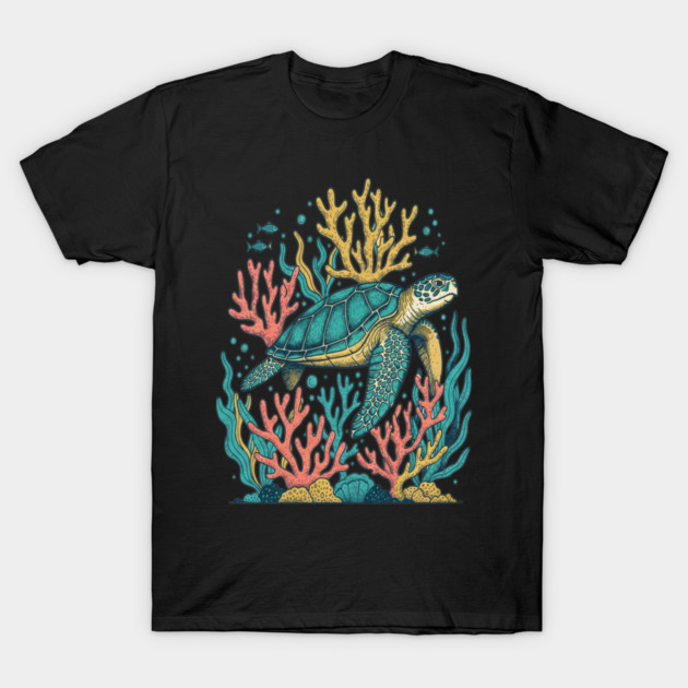 Green Sea Turtle Ocean Coral Reef T-Shirt by BirdsnStuff