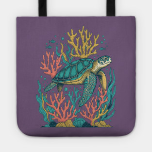 Green Sea Turtle Ocean Coral Reef Tote