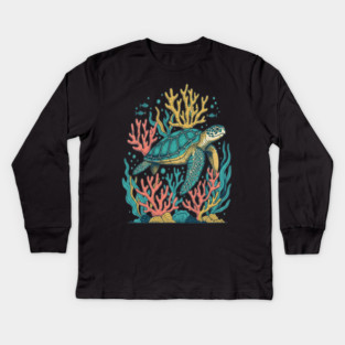 Green Sea Turtle Ocean Coral Reef Kids Long Sleeve T-Shirt