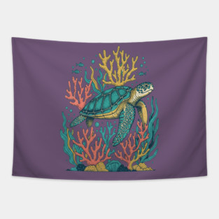 Green Sea Turtle Ocean Coral Reef Tapestry