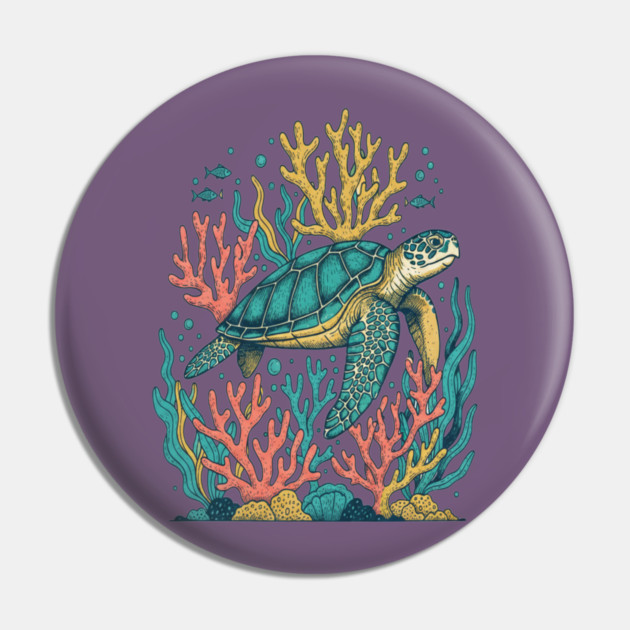 Green Sea Turtle Ocean Coral Reef Pin by BirdsnStuff