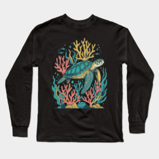 Green Sea Turtle Ocean Coral Reef Long Sleeve T-Shirt