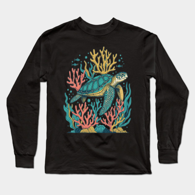 Green Sea Turtle Ocean Coral Reef Long Sleeve T-Shirt by BirdsnStuff