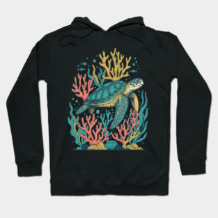 Green Sea Turtle Ocean Coral Reef Hoodie