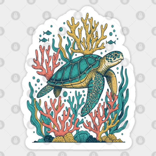 Green Sea Turtle Ocean Coral Reef Sticker by BirdsnStuff