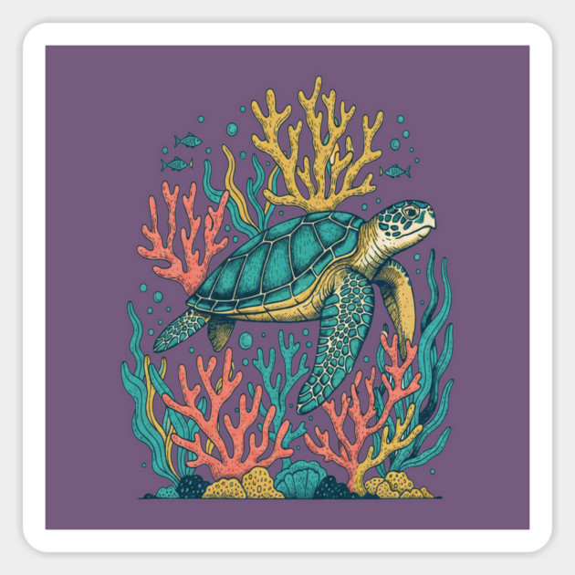 Green Sea Turtle Ocean Coral Reef Magnet by BirdsnStuff