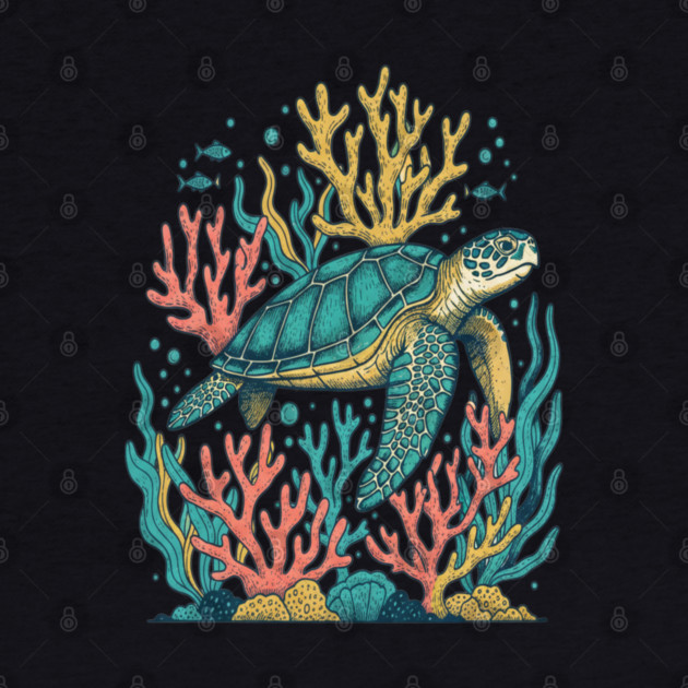 Green Sea Turtle Ocean Coral Reef by BirdsnStuff