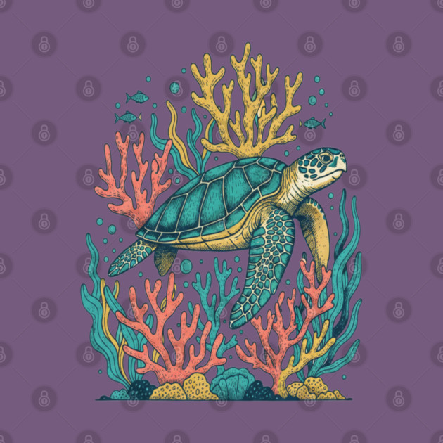 Green Sea Turtle Ocean Coral Reef by BirdsnStuff