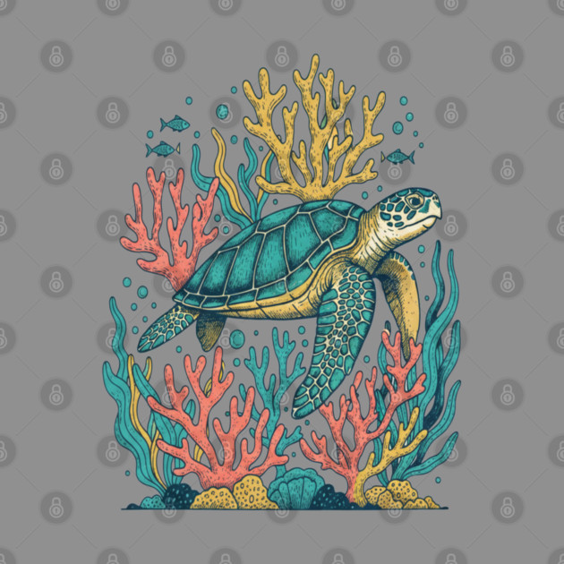 Green Sea Turtle Ocean Coral Reef by BirdsnStuff
