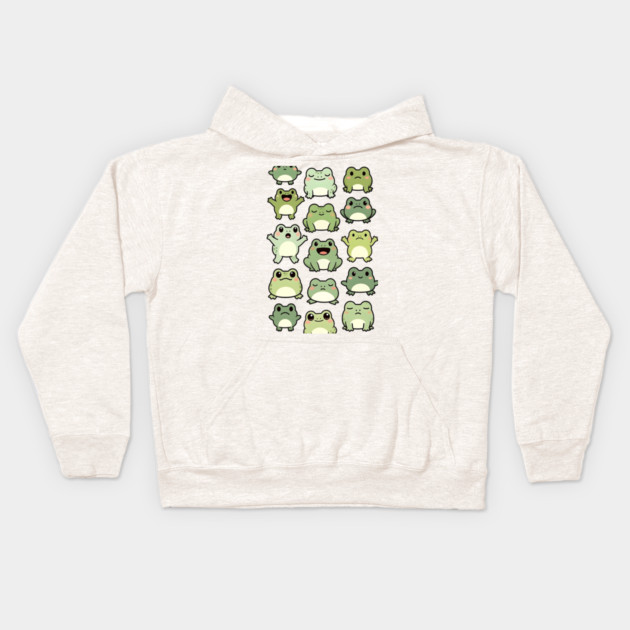 Frog Doodle Pattern - Kawaii Gift for Kids, Boys and Girls Kids Hoodie by Pixel Threads 