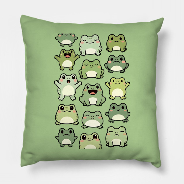 Frog Doodle Pattern - Kawaii Gift for Kids, Boys and Girls Pillow by Pixel Threads 