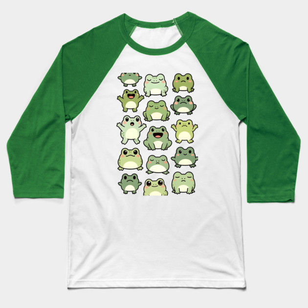 Frog Doodle Pattern - Kawaii Gift for Kids, Boys and Girls Baseball T-Shirt by Pixel Threads 