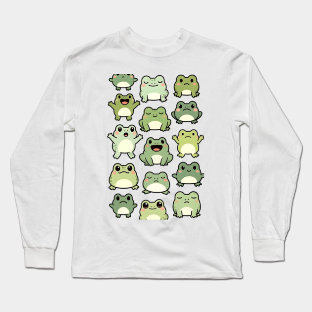 Frog Doodle Pattern - Kawaii Gift for Kids, Boys and Girls Long Sleeve T-Shirt by Pixel Threads 