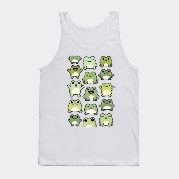 Frog Doodle Pattern - Kawaii Gift for Kids, Boys and Girls Tank Top by Pixel Threads 
