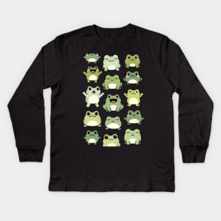 Frog Doodle Pattern - Kawaii Gift for Kids, Boys and Girls Kids Long Sleeve T-Shirt