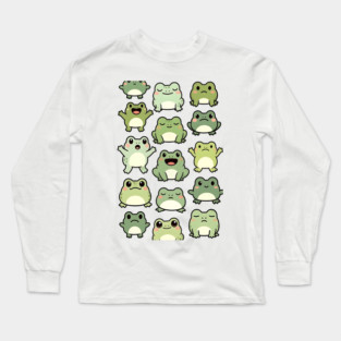 Frog Doodle Pattern - Kawaii Gift for Kids, Boys and Girls Long Sleeve T-Shirt
