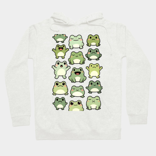 Frog Doodle Pattern - Kawaii Gift for Kids, Boys and Girls Hoodie by Pixel Threads 
