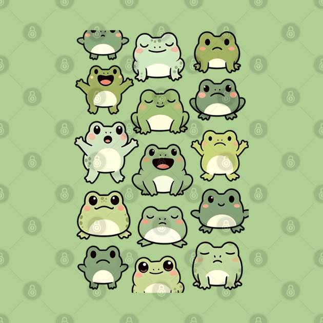 Frog Doodle Pattern - Kawaii Gift for Kids, Boys and Girls by Pixel Threads 