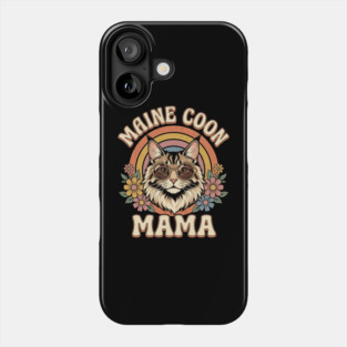 Maine Coon Mama Cat Lover Retro Rainbow Phone Case
