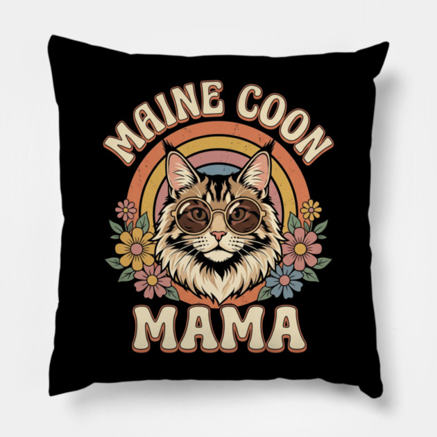 Maine Coon Mama Cat Lover Retro Rainbow Pillow by ArtistTee ⭐⭐⭐⭐⭐