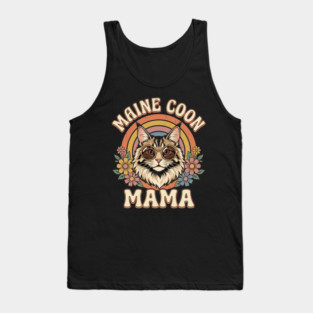 Maine Coon Mama Cat Lover Retro Rainbow Tank Top