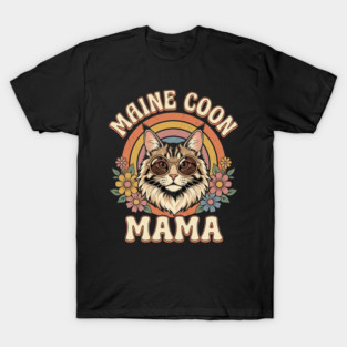Maine Coon Mama Cat Lover Retro Rainbow T-Shirt
