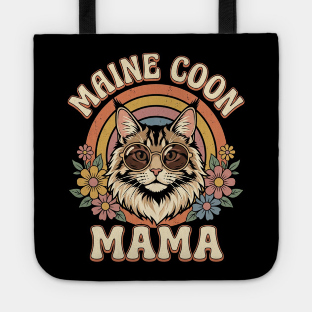 Maine Coon Mama Cat Lover Retro Rainbow Tote by ArtistTee ⭐⭐⭐⭐⭐