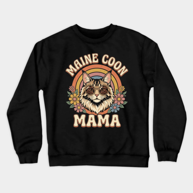 Maine Coon Mama Cat Lover Retro Rainbow Crewneck Sweatshirt by ArtistTee ⭐⭐⭐⭐⭐